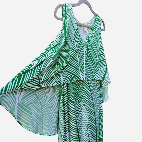 Chico’s Women’s S/M Tropical Palm Maxi Dress With Cascading Cropped Overlay - Picture 9 of 15